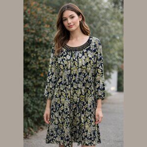 Floral Dress MSK Size XL Black Multi With Jeweled Neckline